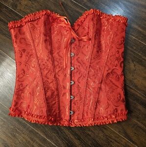 Red Lace-Up Corset Top & G-String